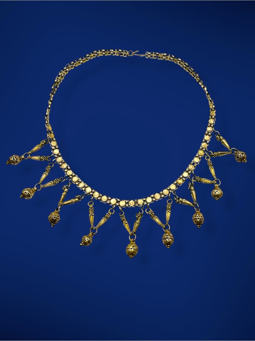 Vintage Ethnic Brass Festoon Bib Necklace Dangle Fringe Drop Statement - Picture 11 of 15
